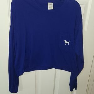 Victoria Secret's PINK Large blue cropped long sleeve tee